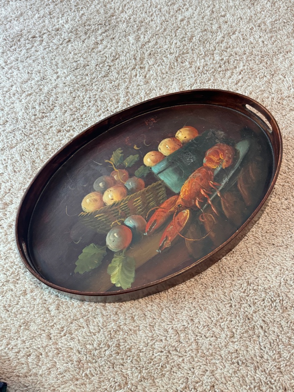 Vintage Handpainted Wood Serving Tray Classic Lobster Still Life -Mark Roberts